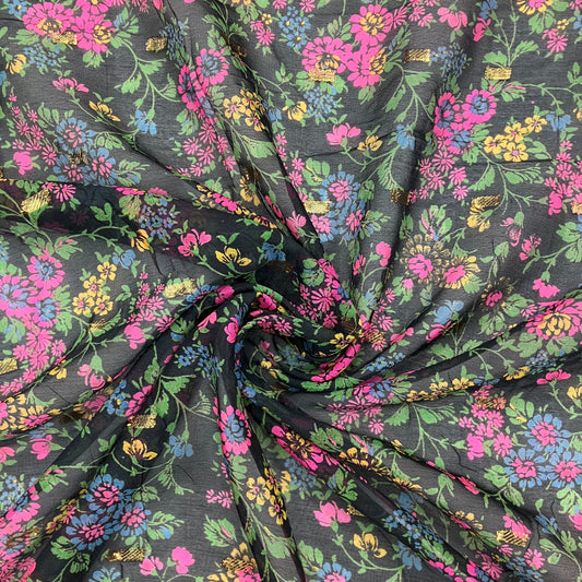 Multicolor Printed Sari Fabric - 5 1/3 yards