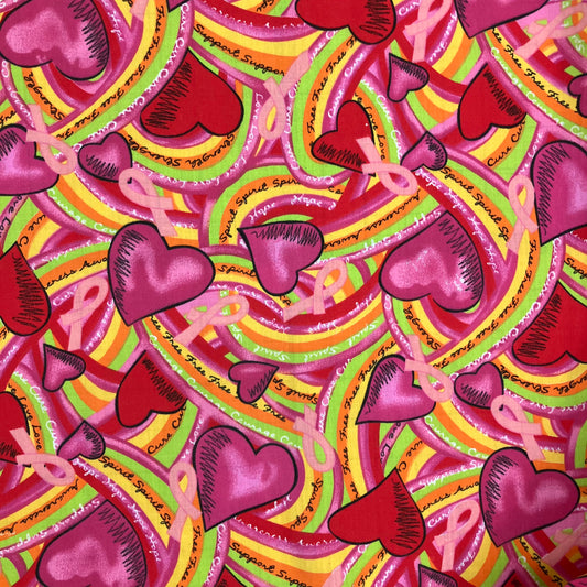 Quilting Cotton - Breast Cancer Hearts - approx. 1 1/4 yard