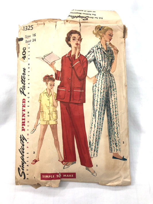 1950s-1960s Vintage Pattern - Misses' and teenage pajamas - 34" bust