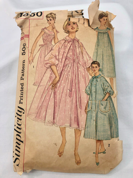 1950s-1960s Vintage Pattern - Misses' Nightgown, Negligee, and Brunch Coat