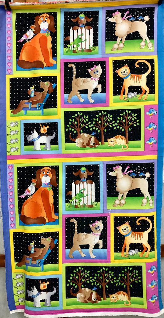 Quilt Panel - "Cartoon Cats and Dogs"