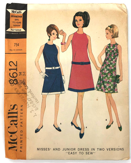 1966 Vintage Pattern - Misses' and Junior Dress - Bust 34"