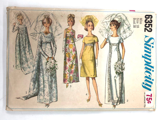 1965 Vintage Pattern - Juniors' and Misses' Wedding/Bridesmaid/Evening Dress - Bust 38"