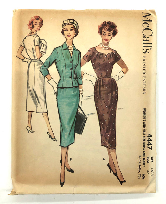 1958 Vintage Pattern - Women's and Half Size Dress and Jacket - 37" bust